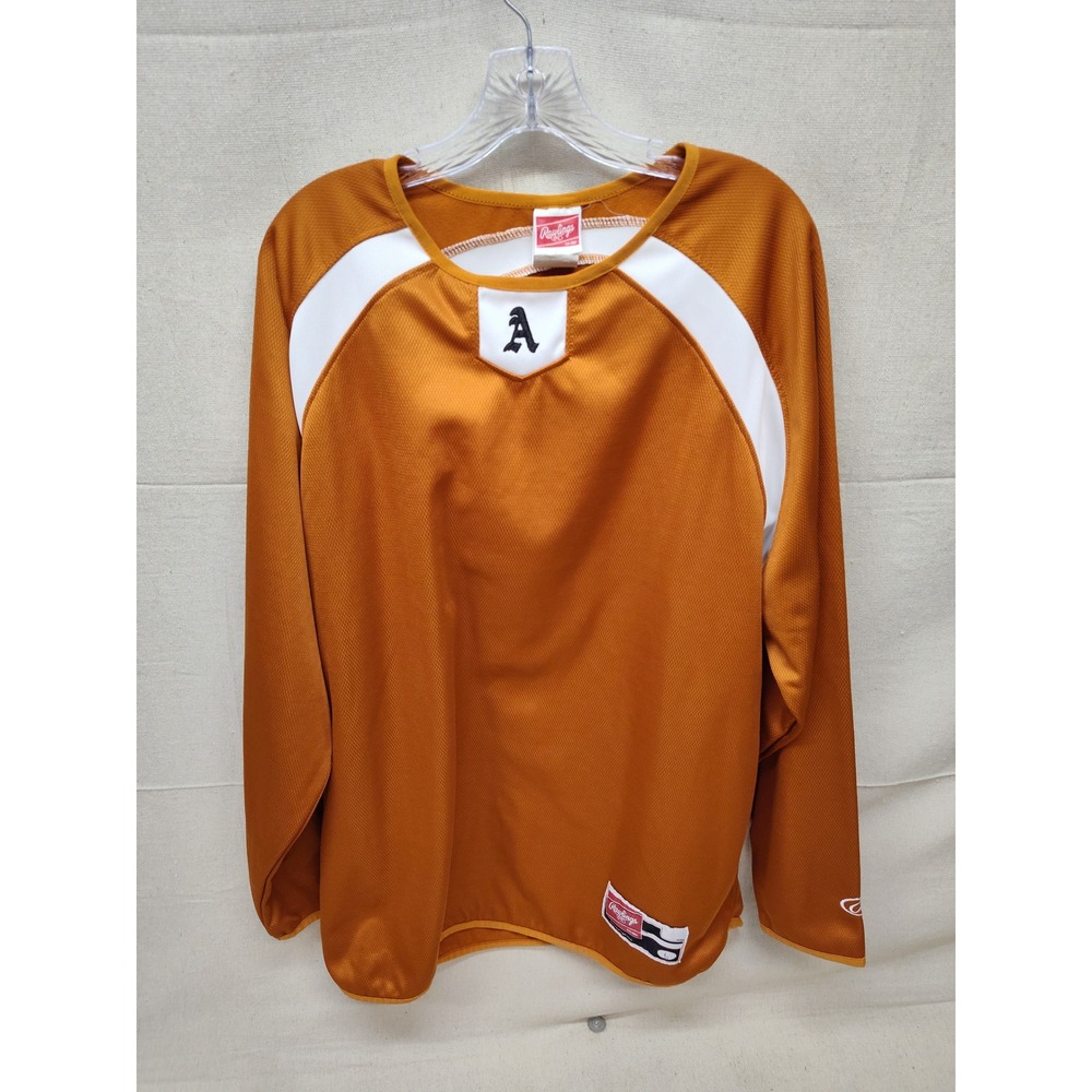 Rawlings Mens Burnt Orange Long Sleeve Baseball Jersey Size L Number 26 Mesh